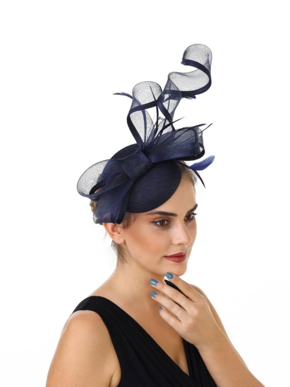 Women’s Feather Fascinator Derby Bridal Hat - Hj12-navy